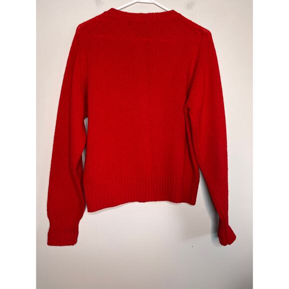 1980s Allen Solly Christmas Red Gold Shetland Wool Old Money Holiday Cardigan M - Picture 4 of 4